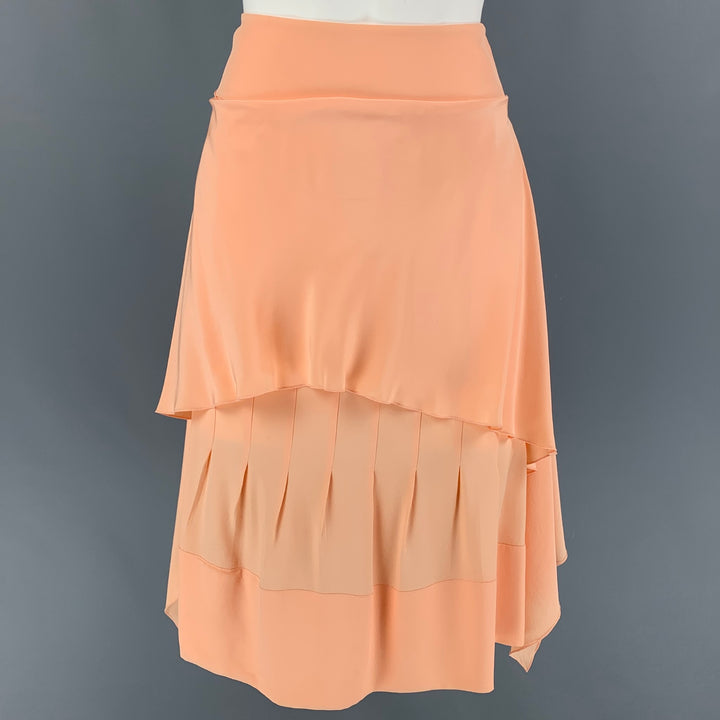 CHANEL AJ508 03P Size 4 Salmon Silk Notch Lapel Skirt Set