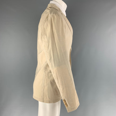HERMES Chest Size 38 Khaki Linen Blend Notch Lapel Sport Coat