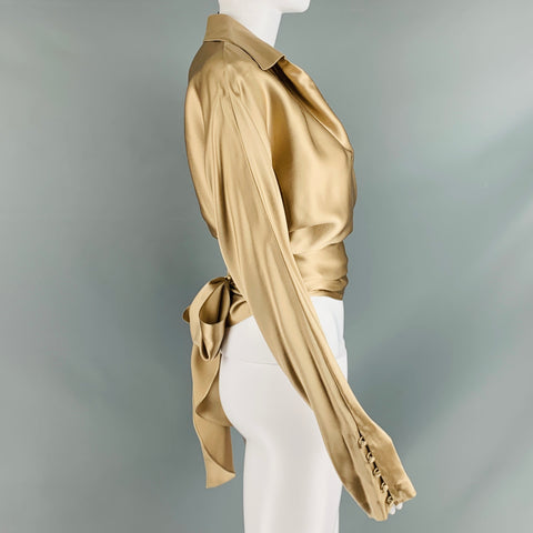 RALPH LAUREN Size 10 Champagne Silk Solid Wrap Around Blouse