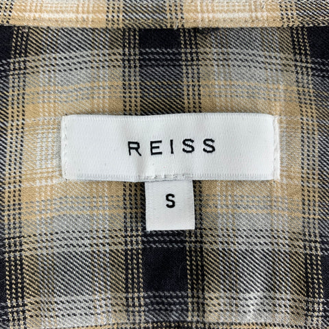 REISS Size S Beige Black Plaid Cotton One pocket Long Sleeve Shirt