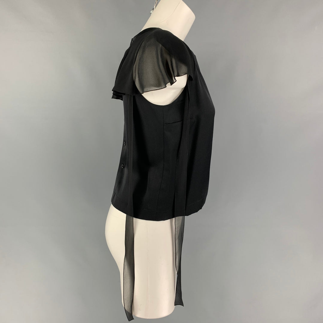 CHANEL 94305 03A Size 4 Black Silk Back Buttons Dress Top