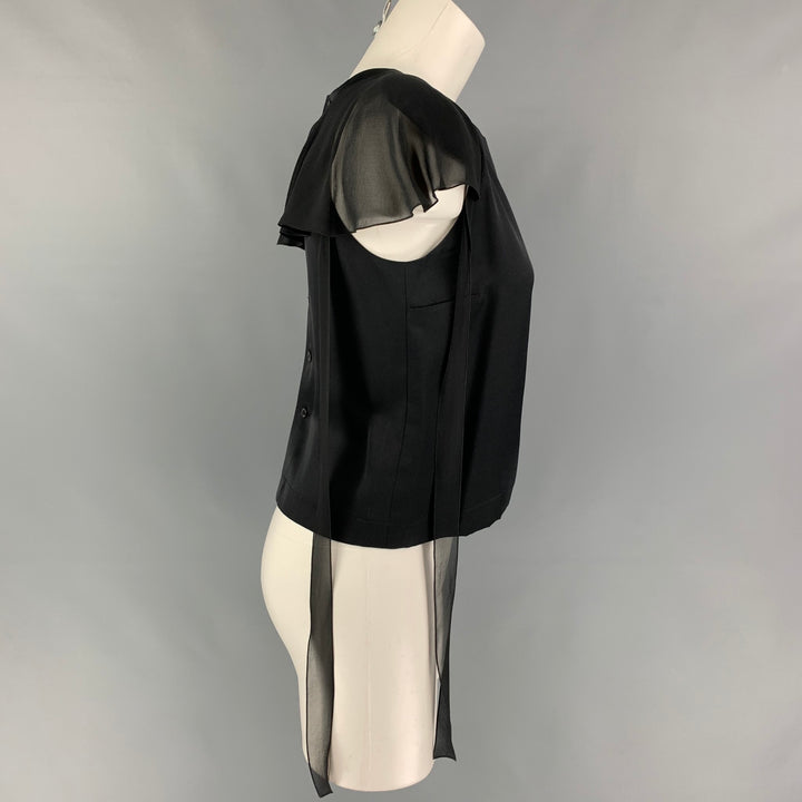 CHANEL 94305 03A Size 4 Black Silk Back Buttons Dress Top