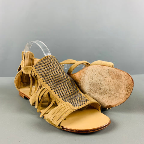 GIUSEPPE ZANOTTI Talla 10 Sandalias con flecos y tachuelas de ante beige