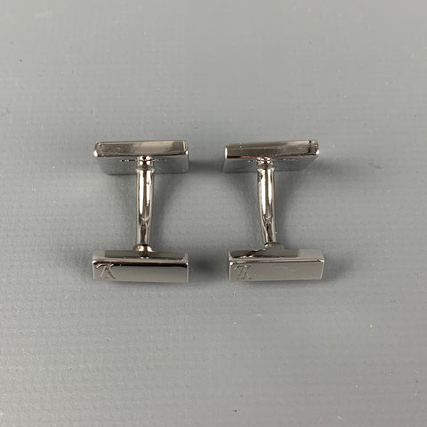 LOUIS VUITTON Burgundy Checkered Leather Enamel Damier Sterling Silver Cuff Links