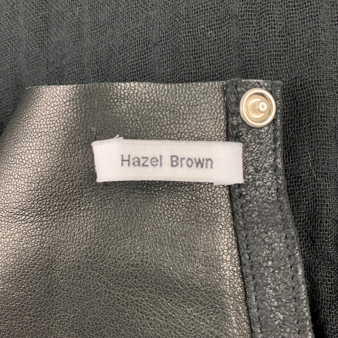 HAZEL BROWN Size M Black Cotton Leather Trim Long SleevelessDress
