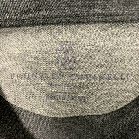 BRUNELLO CUCINELLI Size M Grey Solid Cotton Short Sleeve Polo Shirt