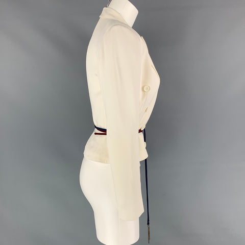 OZBEK Veste ceinturée à double boutonnage en acétate crème taille 6