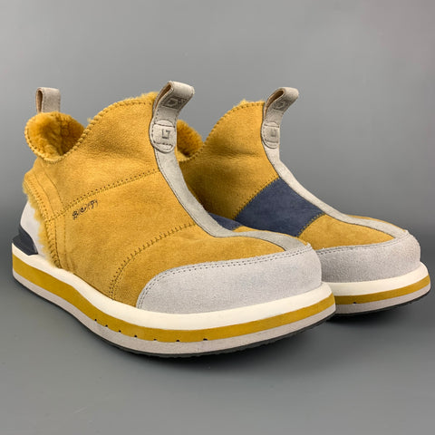 DECKER Size 10 Yellow & Grey Color Block Shearling Slip On Boots
