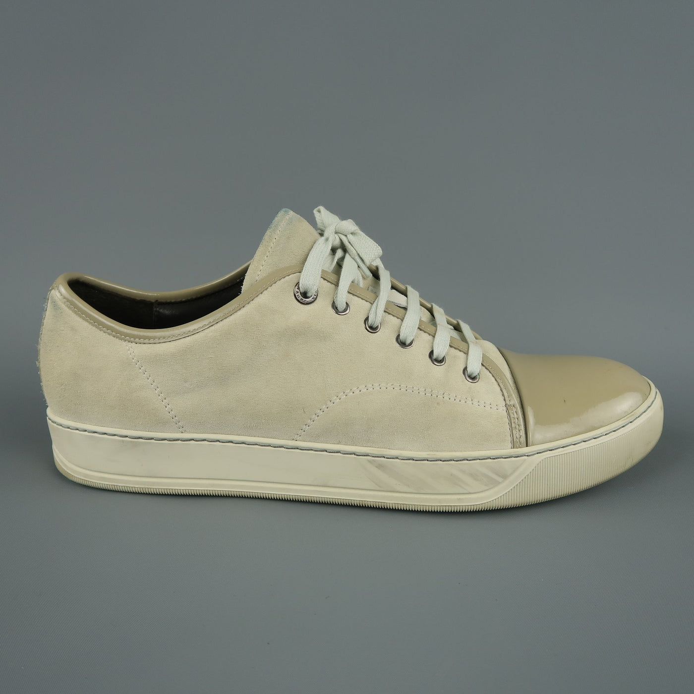 LANVIN Size 13 Ivory Solid Suede Lace Up Sneakers
