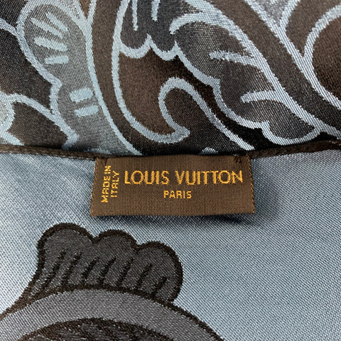 LOUIS VUITTON Blue Black Jacquard Silk Scarf
