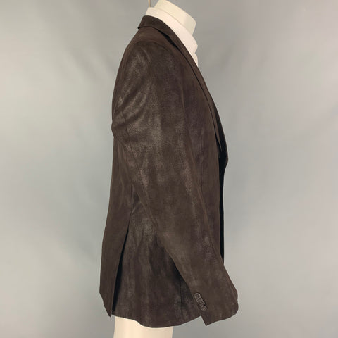 JOHN VARVATOS Size 40 Brown Polyester Single Breasted Jacket