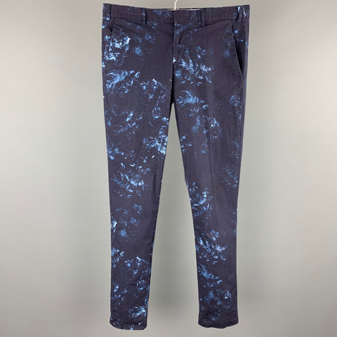 PS by PAUL SMITH Size 32 Navy Print Cotton Zip Fly Casual Pants