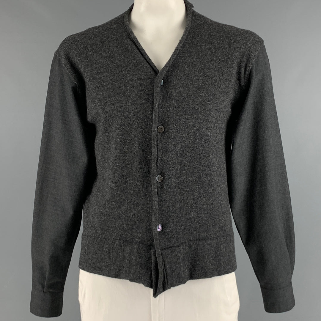 COMME des GARCONS Size L Grey Mixed Fabrics Wool Nylon V-Neck Cardigan