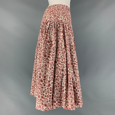 MARNI Size 4 White Burgundy Cotton Dots Pleated Skirt