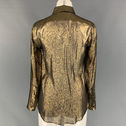 SAINT LAURENT Size 4 Gold Silk / Polyester Metallic Blouse
