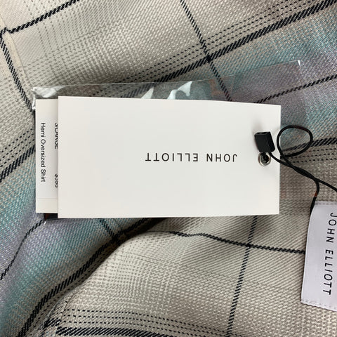 JOHN ELLIOTT Size L Light Gray Teal Plaid Brushed Cotton Long Sleeve Shirt