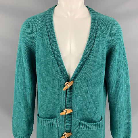 BURBERRY PRORSUM Spring 2015 Size M Teal Knitted Cashmere Blend Patch Pocket Cardigan Sweater