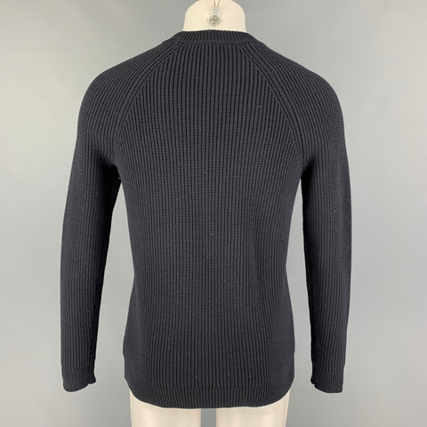 THEORY Size M Navy Ribbed Knit Polyamide Crew-Neck Sweater