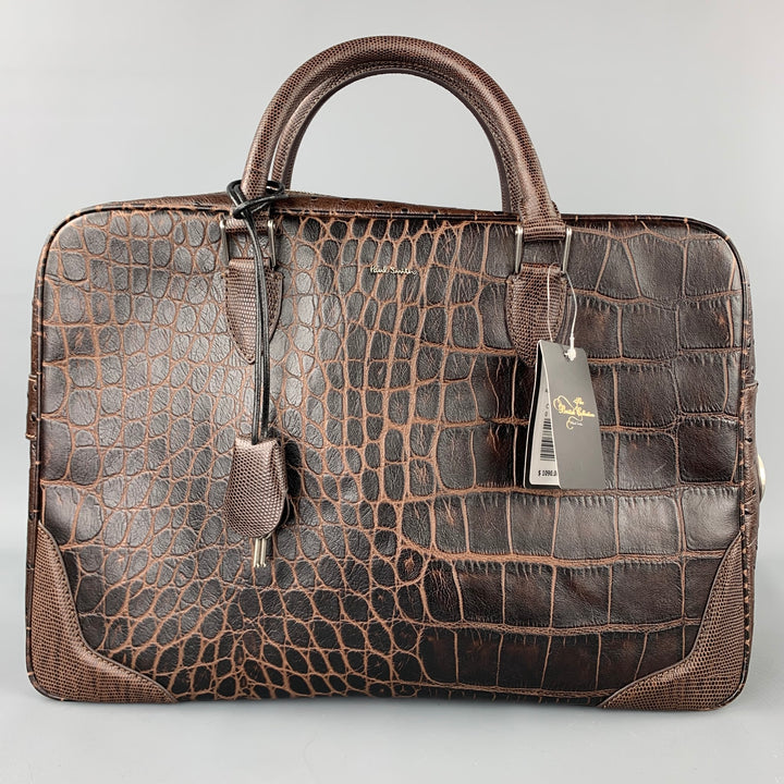 PAUL SMITH The British Collection Brown Embossed Leather Laptop Bag Bags