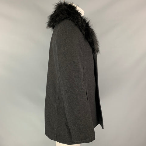 MARC JACOBS Size L Charcoal Wool Faux Fur Lapel Car Coat Coat