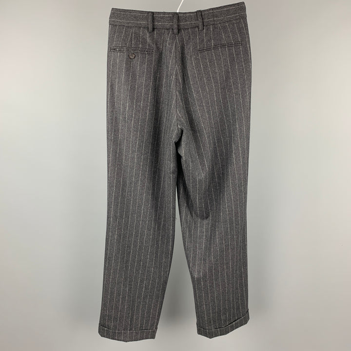 R13 Size 26 Charcoal Pinstripe Wool Triple Pleat Dress Pants