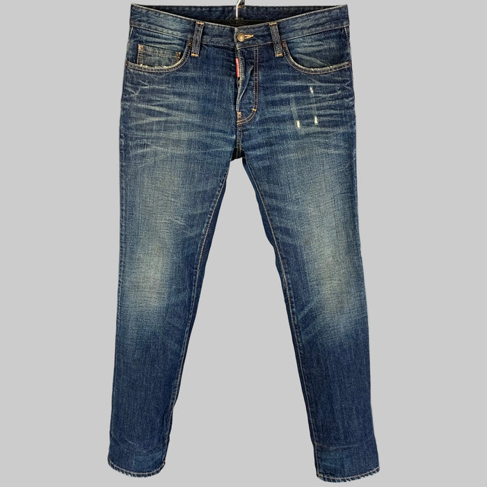 DSQUARED2 Size 30 Blue Distressed Straight Button Fly Jeans