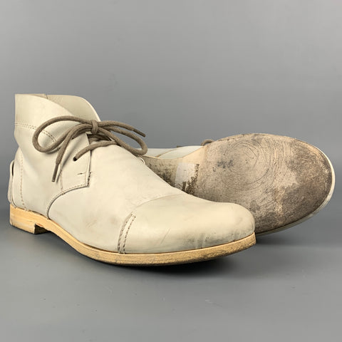 FAUSTO SANTINI Size 10 Off White Leather Lace Up Boots