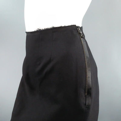 LANVIN Primavera 2006 US 6 Falda lápiz de seda negra con dobladillo con volantes