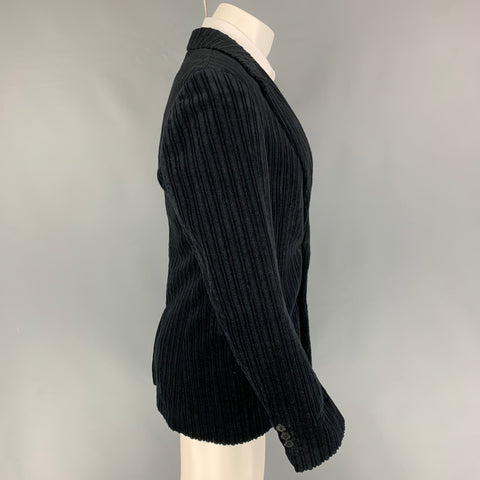 DRIES VAN NOTEN Size 36 Black Stripe Cotton Notch Lapel Sport Coat