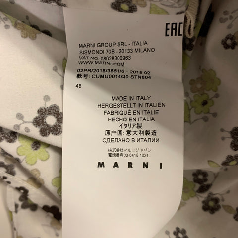 MARNI Size S White Brown Mixed Fabrics Cotton Button Up Long Sleeve Shirt