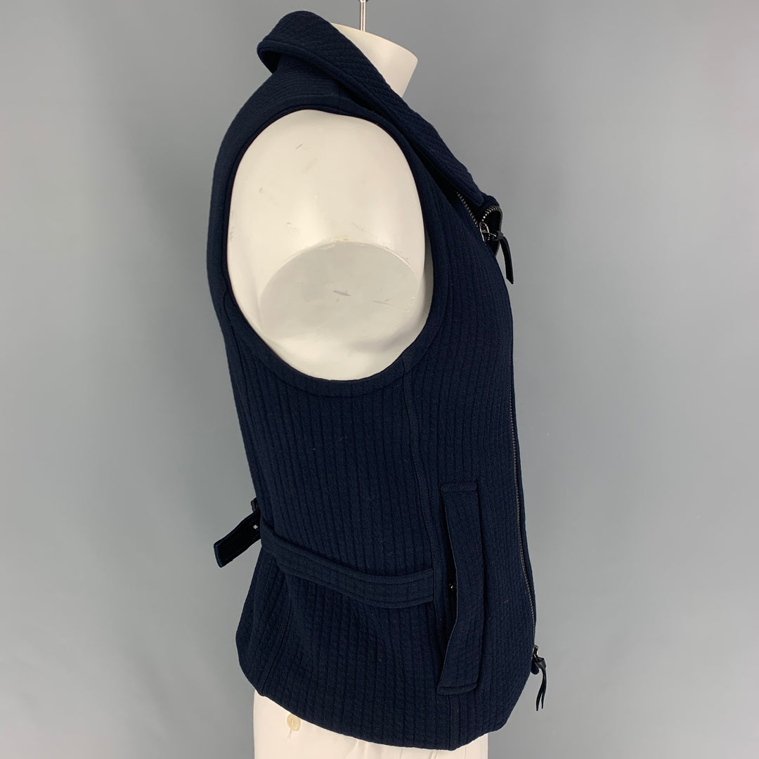 GIORGIO ARMANI Size 40 Navy Textured Wool Biker Vest