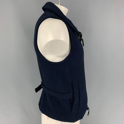 GIORGIO ARMANI Talla 40 Chaleco motero de lana texturizada azul marino