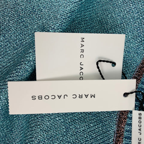 MARC JACOBS Size L Blue Metallic Viscose Blend Short Sleeve Pullover