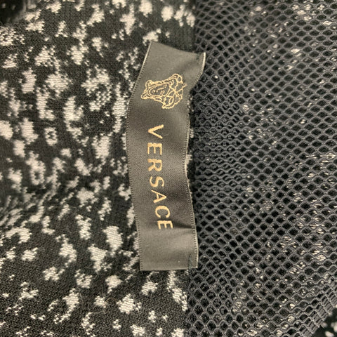 VERSACE Size L Black & White Velvet Cotton / Polyamide Hooded Cardigan