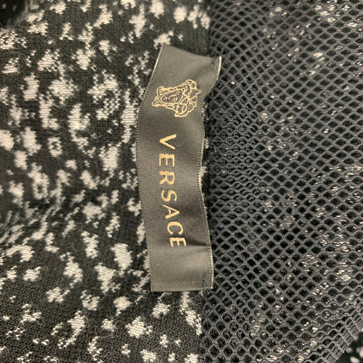 VERSACE Taille L Cardigan à capuche en coton/polyamide velours noir &amp; blanc