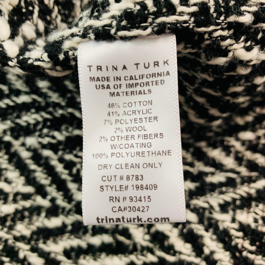 TRINA TURK Size 2 Burgundy Black White Cotton Blend Spread Collar Coat