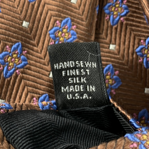 ROBERT TALBOTT Brown Blue Jacquard Silk Tie