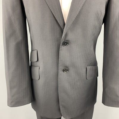 PAUL SMITH Size 38 Black Herringbone Wool Peak Lapel Suit