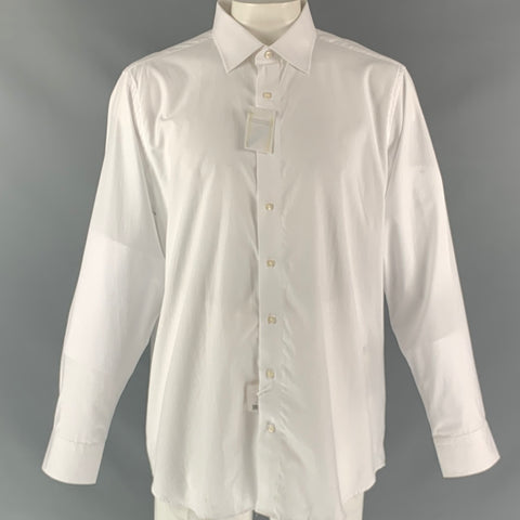 SAKS FIFTH AVENUE Size XXL White Solid Cotton Button Up Long Sleeve Shirt