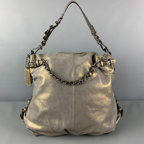COACH Gray Metallic Leather Shoulder Bag Handbag