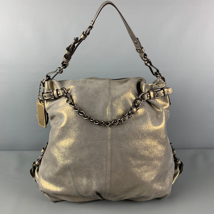 COACH Gray Metallic Leather Shoulder Bag Handbag