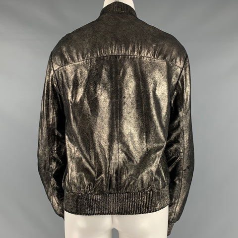 MUUBAA Taille 6 Blouson Bomber en Cuir Argenté Métallisé en Cuir d'Agneau