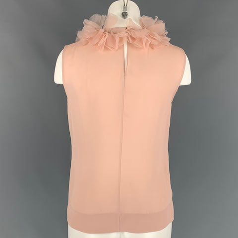 RED VALENTINO Size 6 Pink Silk Ruffled Sleeveless Blouse