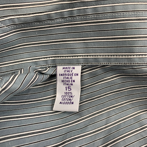 RALPH LAUREN Purple Label Size S Blue & Grey Stripe Cotton Spread Collar Long Sleeve Shirt