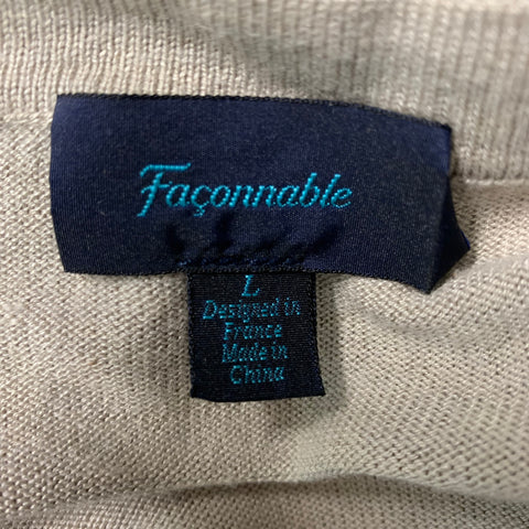 FACONNABLE Size L Oatmeal Solid Silk Blend V-Neck Pullover
