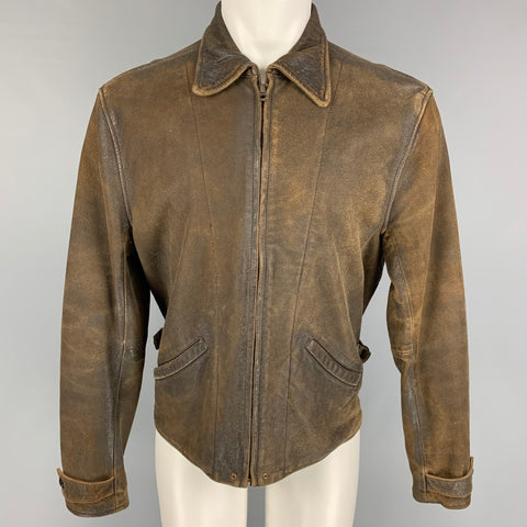 LEVI'S VINTAGE Size M Brown Distressed Leather Zip Up Jacket
