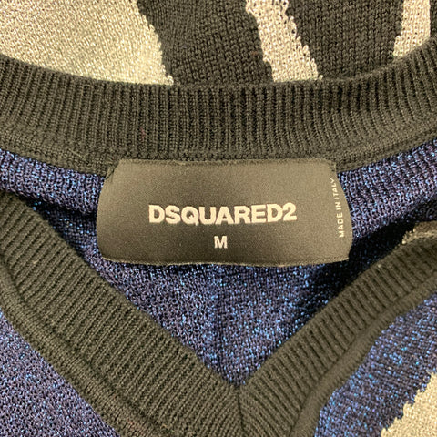 DSQUARED2 Size M Black Navy Silver Metallic Wool Blend Vest