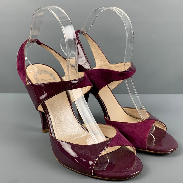CHRISTIAN DIOR Sandales en cuir verni violet taille 9