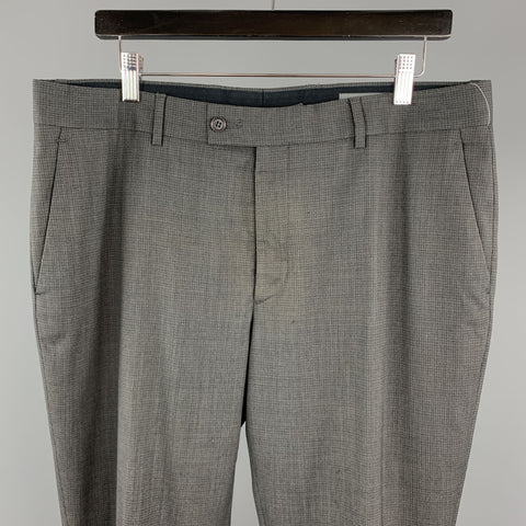JOHN VARVATOS Size 36 Charcoal Window Pane Virgin Wool 30 Zip Fly Dress Pants