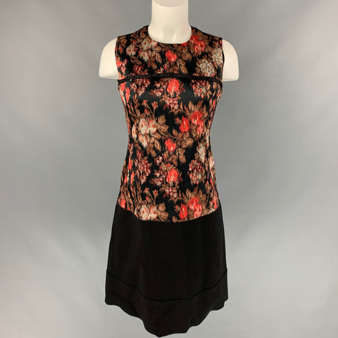 GIAMBATTISTA VALLI Size 6 Black & Coral Jacquard Polyester Blend Below Knee Dress
